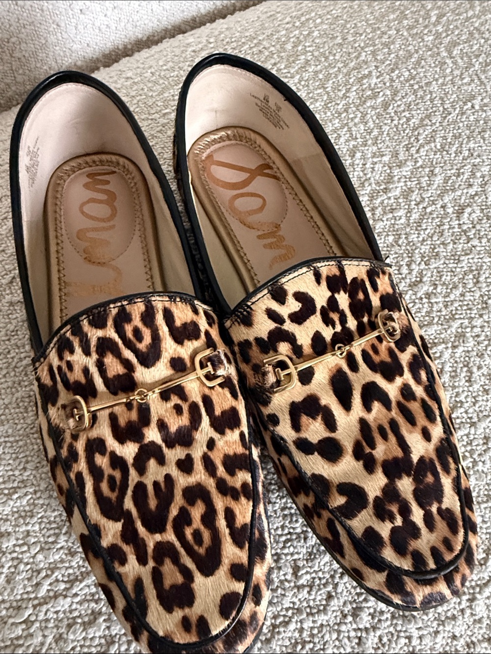 Sam Edelman Loraine Leopard Print Haircalf Loafers with Gold Bit - Picture 5 of 9